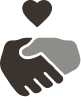 An icon of two hands shaking with a heart symbol above.