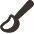 A simple dark brown icon of a sabre tilted diagonally on a white background.