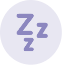 A circular purple icon with three 'Z's inside, representing sleep.