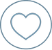 A gray-blue outline of a heart inside a circle.