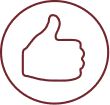 An outlined icon of a thumbs-up hand gesture inside a circle.