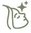 A stylized line drawing icon of a face in profile with sparkles.