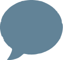 A blue-gray speech bubble icon with rough, hand-drawn-style edges on a transparent background.
