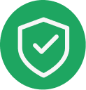 A white shield with a checkmark inside of a green circle.