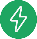 A white lightning bolt icon inside a solid green circle.