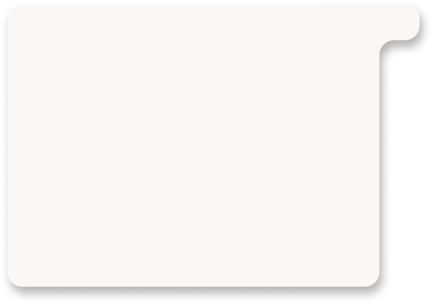 An off-white rectangular graphic with a tab on the top right corner and a drop shadow.