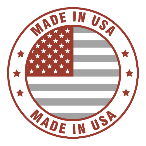 Circular badge with American flag and 'Made in USA' text.