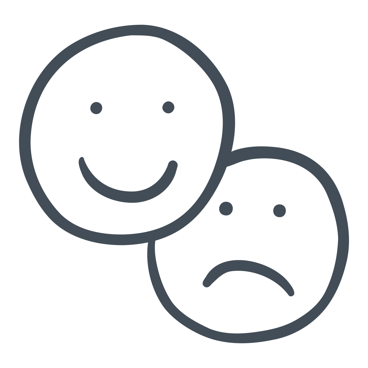 Simple drawing of a happy face overlapping a sad face.
