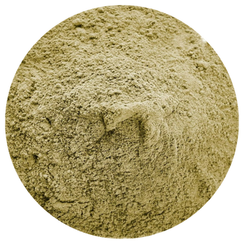 A mound of light brown powder in a circular frame.