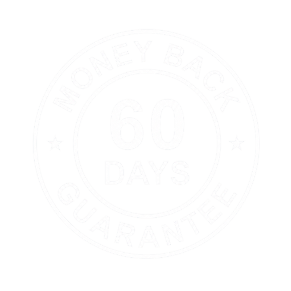 A white circular seal graphic that reads '60 Days Money Back Guarantee'.