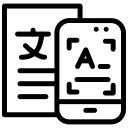 Icon of a smartphone scanning text on a sheet of paper.