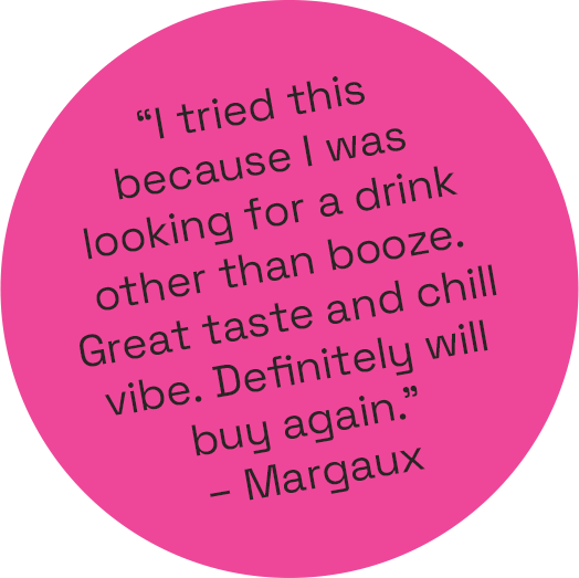 Two colorful reviews praising a non-alcoholic drink's taste and authenticity.