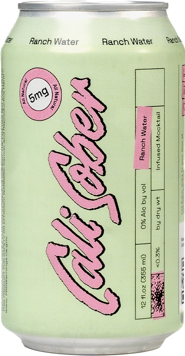 A pastel green beverage can labeled 'Cali Sober' with pink text.