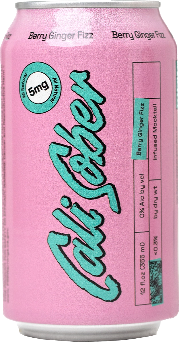 Pink can of berry ginger fizz drink labeled 'Cali Sober.'