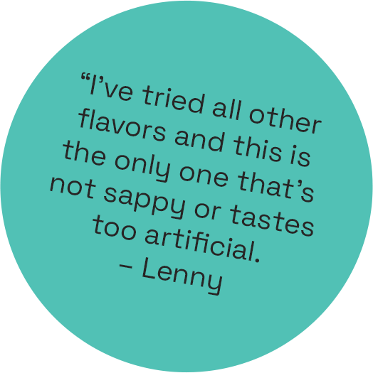A quote expressing a preference for natural-tasting flavors on a turquoise background.