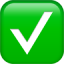 A white checkmark inside a glossy green square icon.