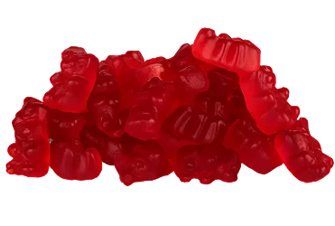 A pile of red gummy bear candies.
