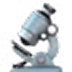 A small illustration of a light blue microscope.