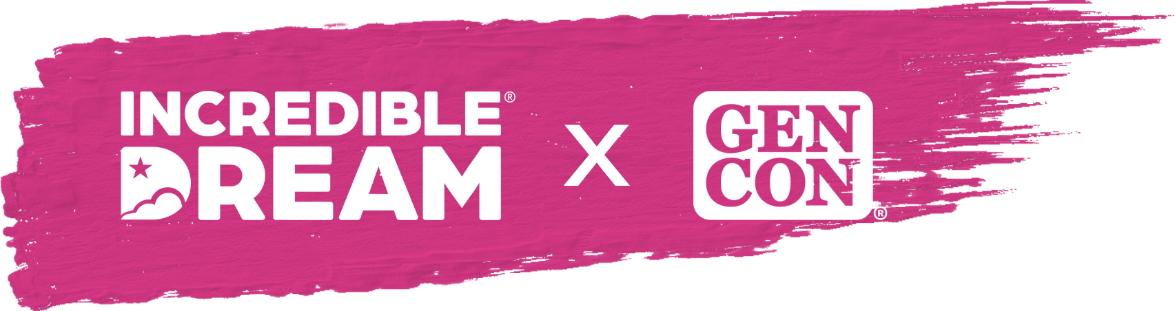 Pink brushstroke background with 'Incredible Dream x Gen Con' logos.