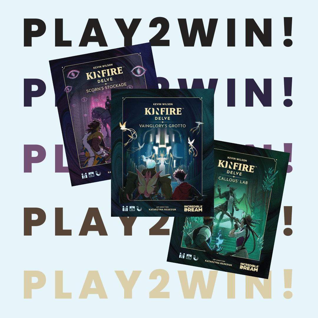 Three illustrated game covers with 'PLAY2WIN!' text in the background.
