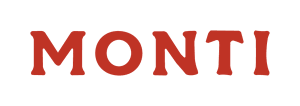 Red text spelling 'MONTI' on a white background.