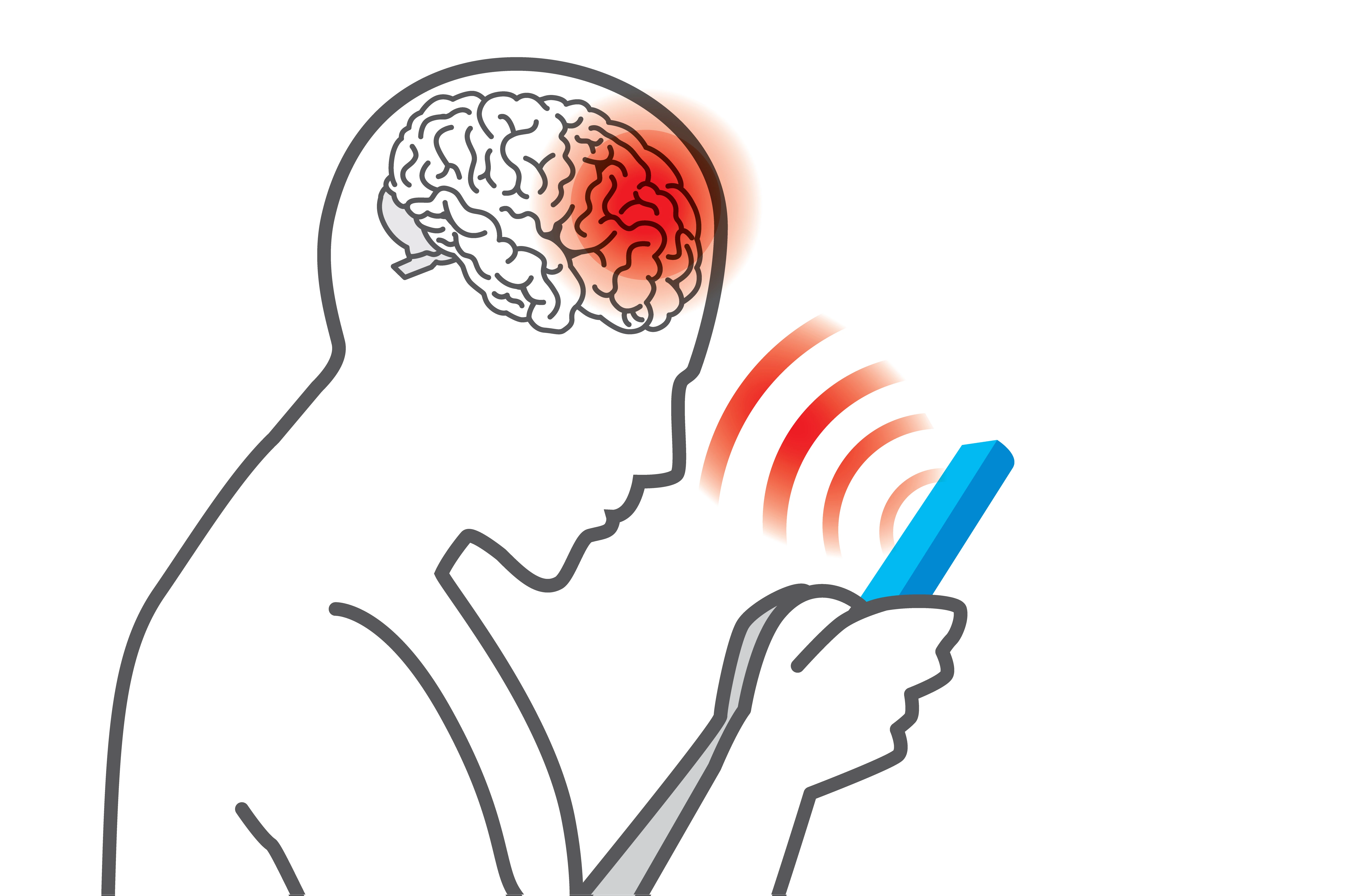 An illustration of waves from a smartphone affecting a person's brain.