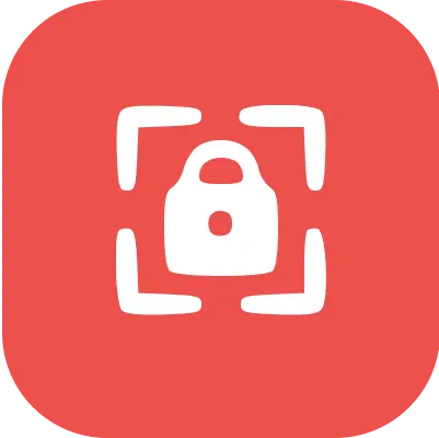 Red icon with a white padlock inside a square outline.