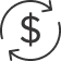 A dollar sign symbol is encircled by two curved arrows, indicating circulation or exchange.