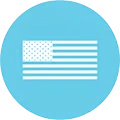 A white icon of the United States flag inside a light blue circle.