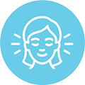A light blue circular icon with a white line drawing of a person's serene face.