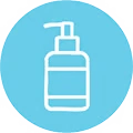 An icon of a pump bottle inside a light blue circle.