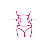 Illustration of a stylized human torso with arrows indicating slimming effect.