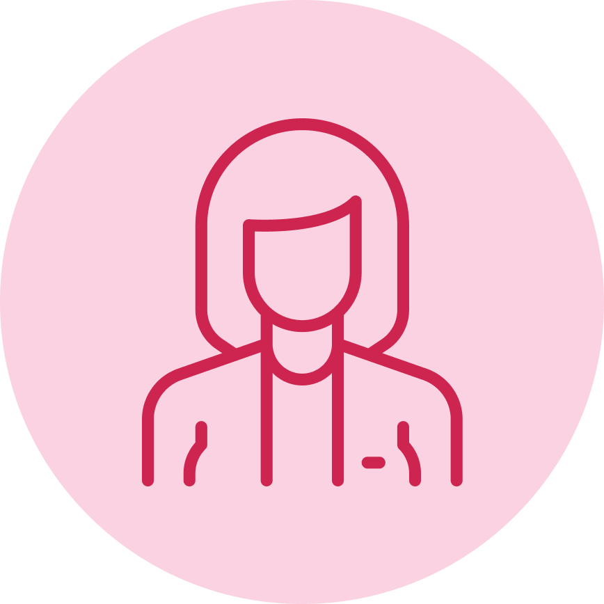 Simple line drawing of a person in a pink circle.