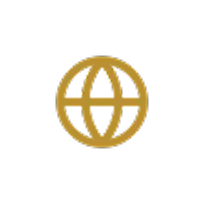 Gold globe icon on a black background.
