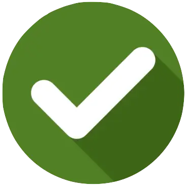 White checkmark on a green circular background.