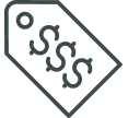 Icon of a price tag with dollar signs.
