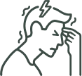 Line drawing of a person holding their head, depicting stress or headache.