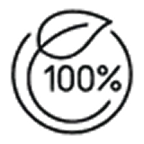 A line art icon of a circle with '100%' inside and a leaf on top.