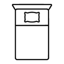 A simple black line icon of a bed with one pillow, viewed from above.