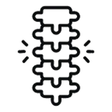 A black line icon of a human spine, with radiating lines indicating a point of pain or injury.
