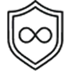 A line drawing of a shield icon with an infinity symbol inside.