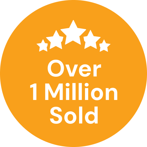 Orange circle with stars and text 'Over 1 Million Sold'.