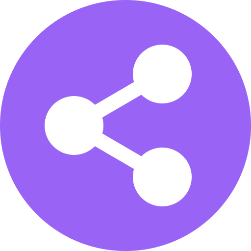 Purple circle with a black share icon inside.