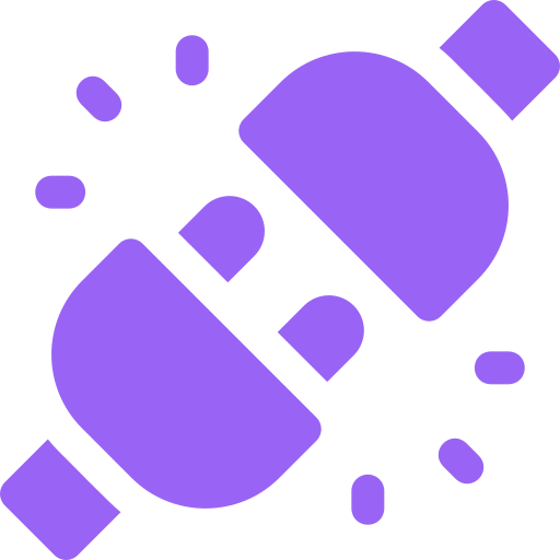 Purple broken plug icon on a white background.