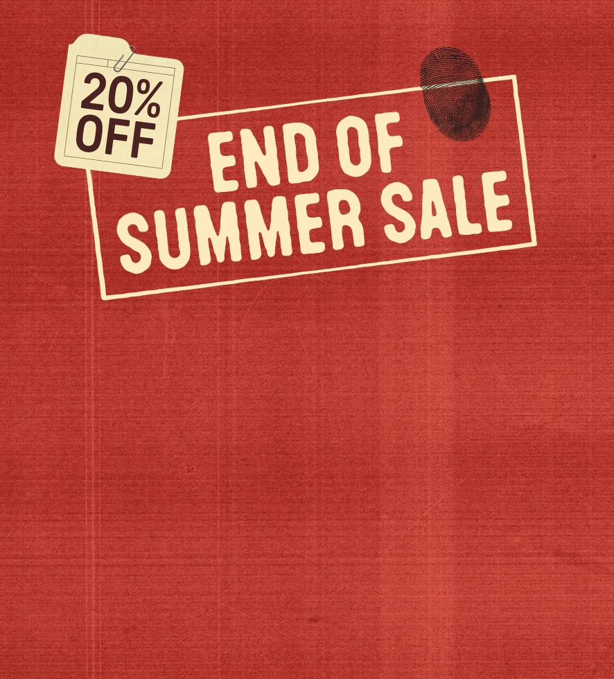 A vintage-style ad on red paper for an 'End of Summer Sale' with 20% off.
