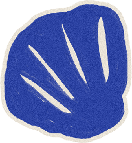 An abstract, textured blue shape with off-white stripes, resembling a seashell.