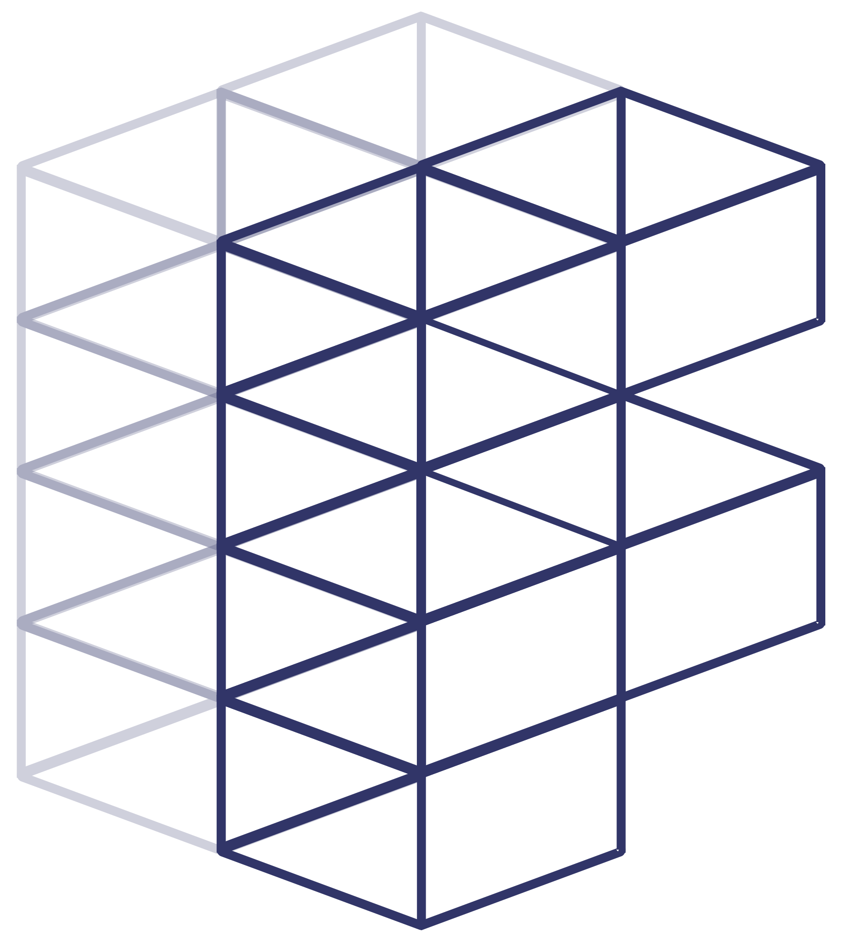 Geometric pattern of interlocking cubes in blue outline.