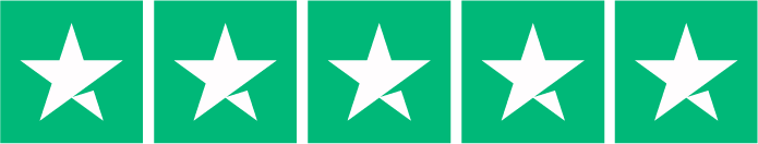 Five green stars with white star cutouts in a row.