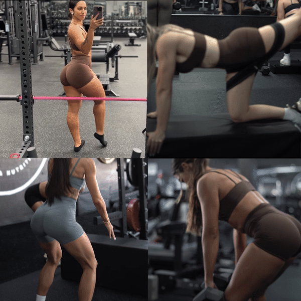 Collage of women exercising in a gym, performing various fitness routines.