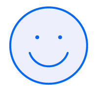 Smiley face outlined in blue on a light gray background.